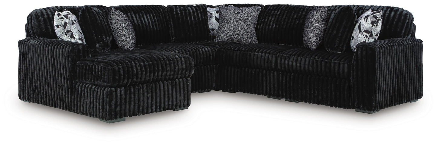Cassel Furniture Outlet - Ashley Furniture - Midnight-Madness Sectional - RAF 5-Piece Sectional with Chaise / Onyx - 98103S21