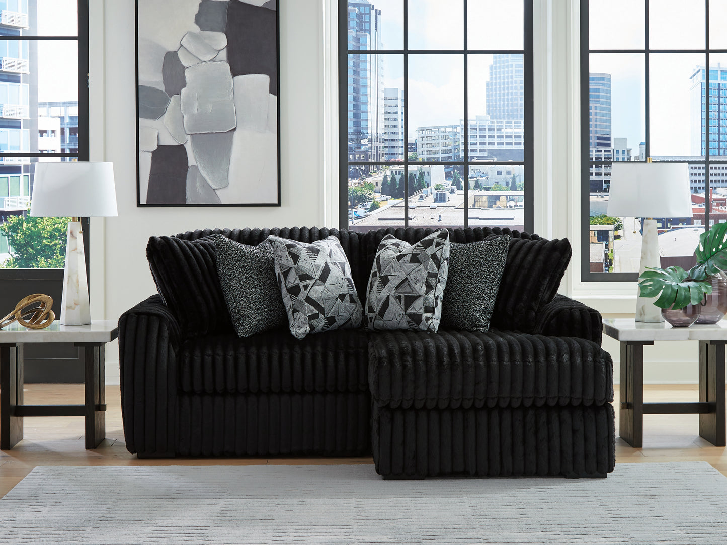 Cassel Furniture Outlet - Ashley Furniture - Midnight-Madness Sectional - RAF 2-Piece Sectional with Chaise / Onyx - 98103S14