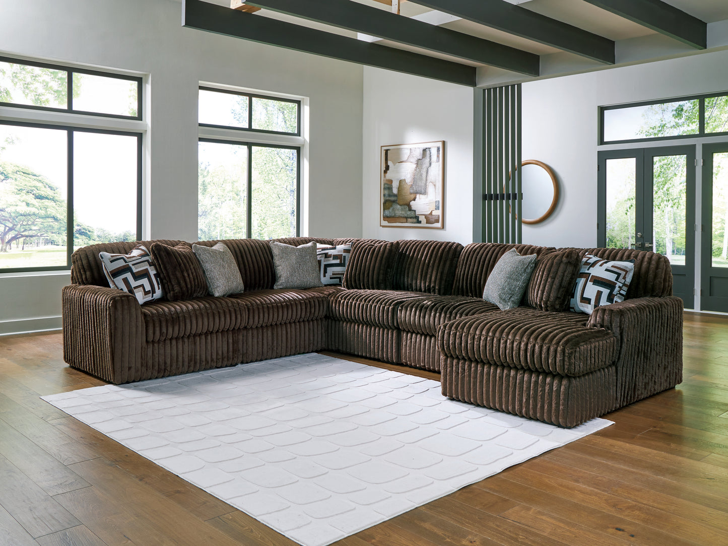 Cassel Furniture Outlet - Ashley Furniture - Midnight-Madness Sectional - RAF 6-Piece Sectional with Chaise / Chocolate - 98104S24