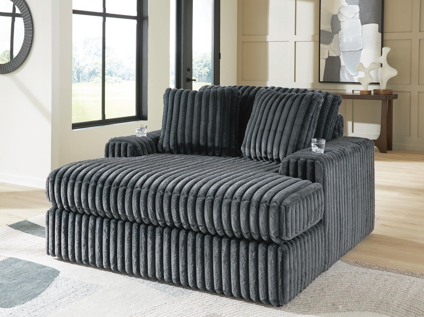 Cassel Furniture Outlet - Ashley Furniture - Midnight-Madness Living Room - Oversized Chaise / Gunmetal - 9810515