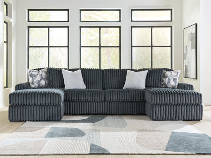 Cassel Furniture Outlet - Ashley Furniture - Midnight-Madness Sectional - RAF 3-Piece Double Chaise Sectional / Gunmetal - 98105S7