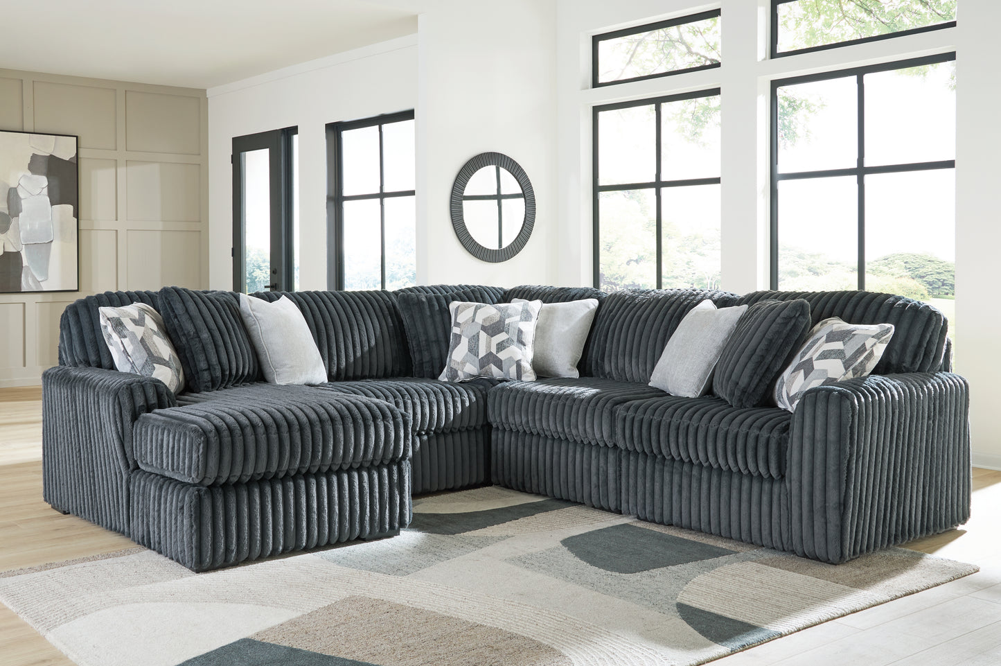 Cassel Furniture Outlet - Ashley Furniture - Midnight-Madness Sectional - RAF 5-Piece Sectional with Chaise / Gunmetal - 98105S22