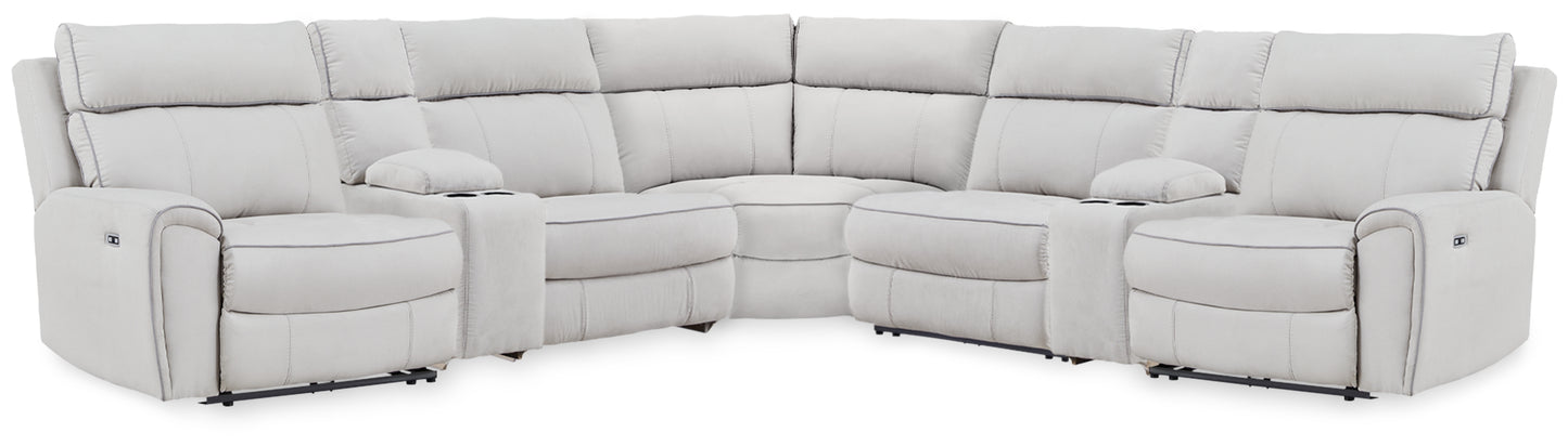 Cassel Furniture Outlet - Ashley Furniture - Social Pointe Sectional - 7-Piece Reclining Sectional with Storage Consoles / Pearl/Ash - PC98802S34