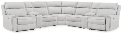 Cassel Furniture Outlet - Ashley Furniture - Social Pointe Sectional - 7-Piece Reclining Sectional with Storage Consoles / Pearl/Ash - PC98802S34