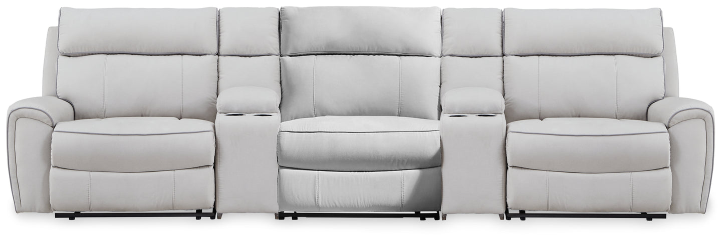 Cassel Furniture Outlet - Ashley Furniture - Social Pointe Sectional - 5-Piece Reclining Sectional with Storage Consoles / Pearl/Ash - PC98802S39