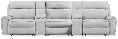 Cassel Furniture Outlet - Ashley Furniture - Social Pointe Sectional - 5-Piece Reclining Sectional with Storage Consoles / Pearl/Ash - PC98802S39