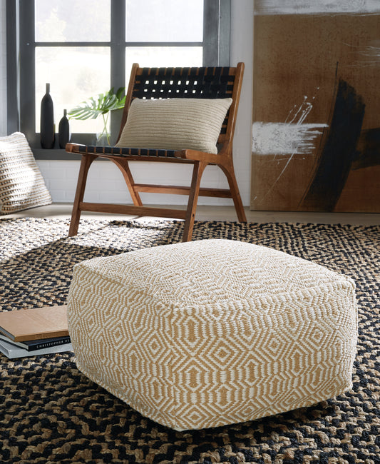 Cassel Furniture Outlet - Ashley Furniture - Adamont Pouf - Pouf / Tan/Ivory - A1001059