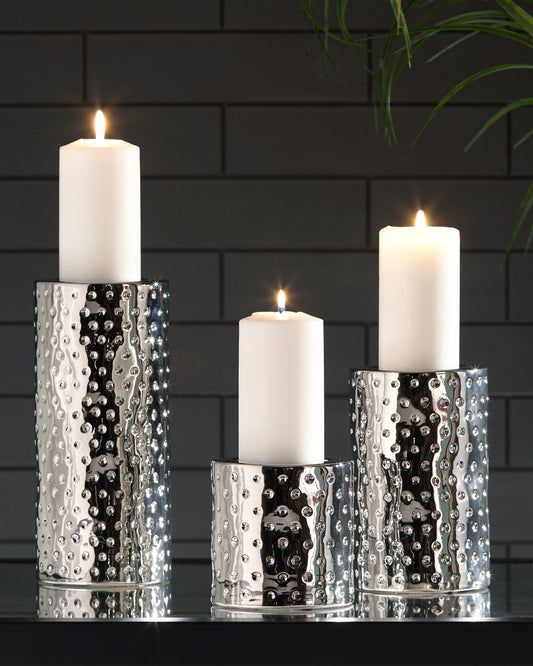 Cassel Furniture Outlet - Ashley Furniture - Marisa Candle Holder - Candle Holder Set (3/CN) / Silver Finish - A2000460