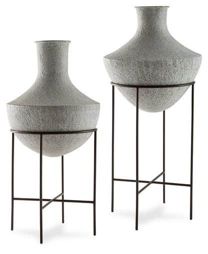 Cassel Furniture Outlet - Ashley Furniture - Estonbank Vase - Vase Set / Distressed Cream - A2000748A1