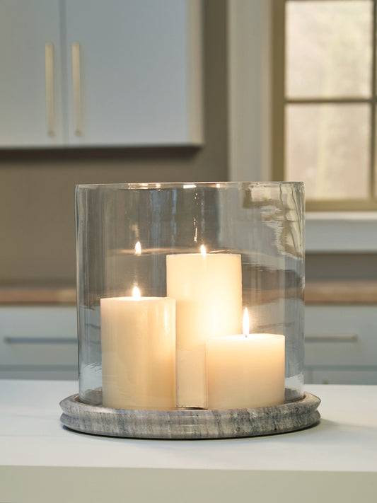 Cassel Furniture Outlet - Ashley Furniture - Saskia Candle Holder - Candle Holder / Clear/Black - A2000846