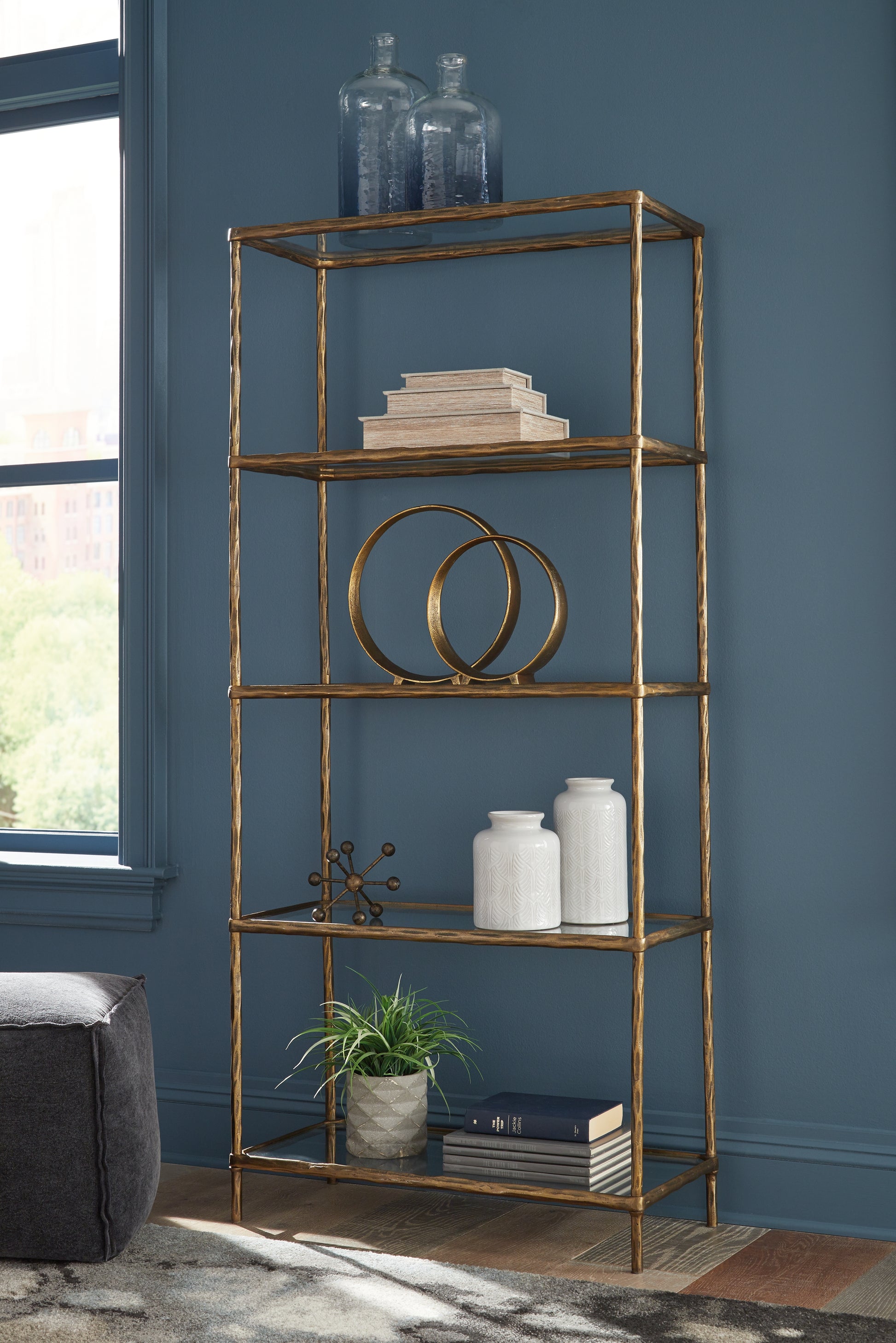 Cassel Furniture Outlet - Ashley Furniture - Ryandale Bookcase - Bookcase / Antique Brass Finish - A4000441