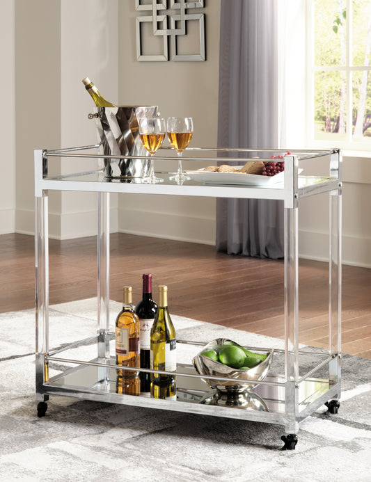 Cassel Furniture Outlet - Ashley Furniture - Chaseton Bar Cart - Bar Cart / Clear/Silver Finish - A4000501