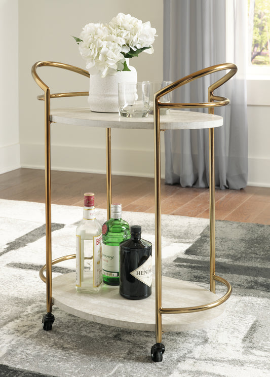 Cassel Furniture Outlet - Ashley Furniture - Tarica Bar Cart - Bar Cart / Cream/Gold Finish - A4000502