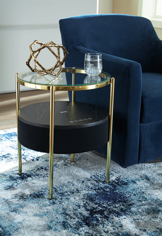 Cassel Furniture Outlet - Ashley Furniture - Nedman Accent Table with Speaker - Accent Table with Speaker / Black/Gold Finish - A4000669