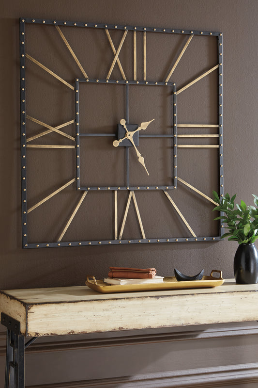 Cassel Furniture Outlet - Ashley Furniture - Thames Wall Decor - Wall Clock / Black/Gold Finish - A8010112