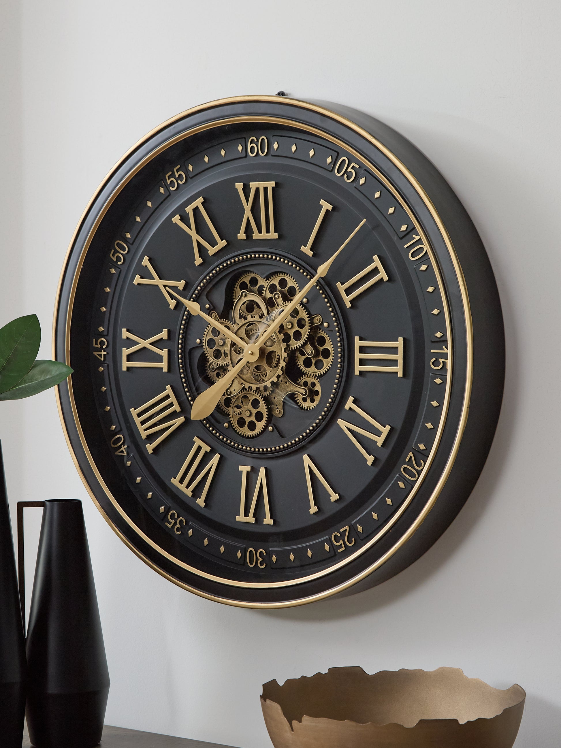Cassel Furniture Outlet - Ashley Furniture - Dairton Wall Decor - Wall Clock / Black/Gold Finish - A8010385