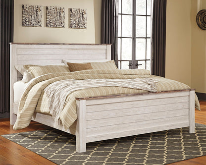 Cassel Furniture Outlet - Ashley Furniture - Willowton Bedroom - California King Panel Bed / Whitewash - B267B28