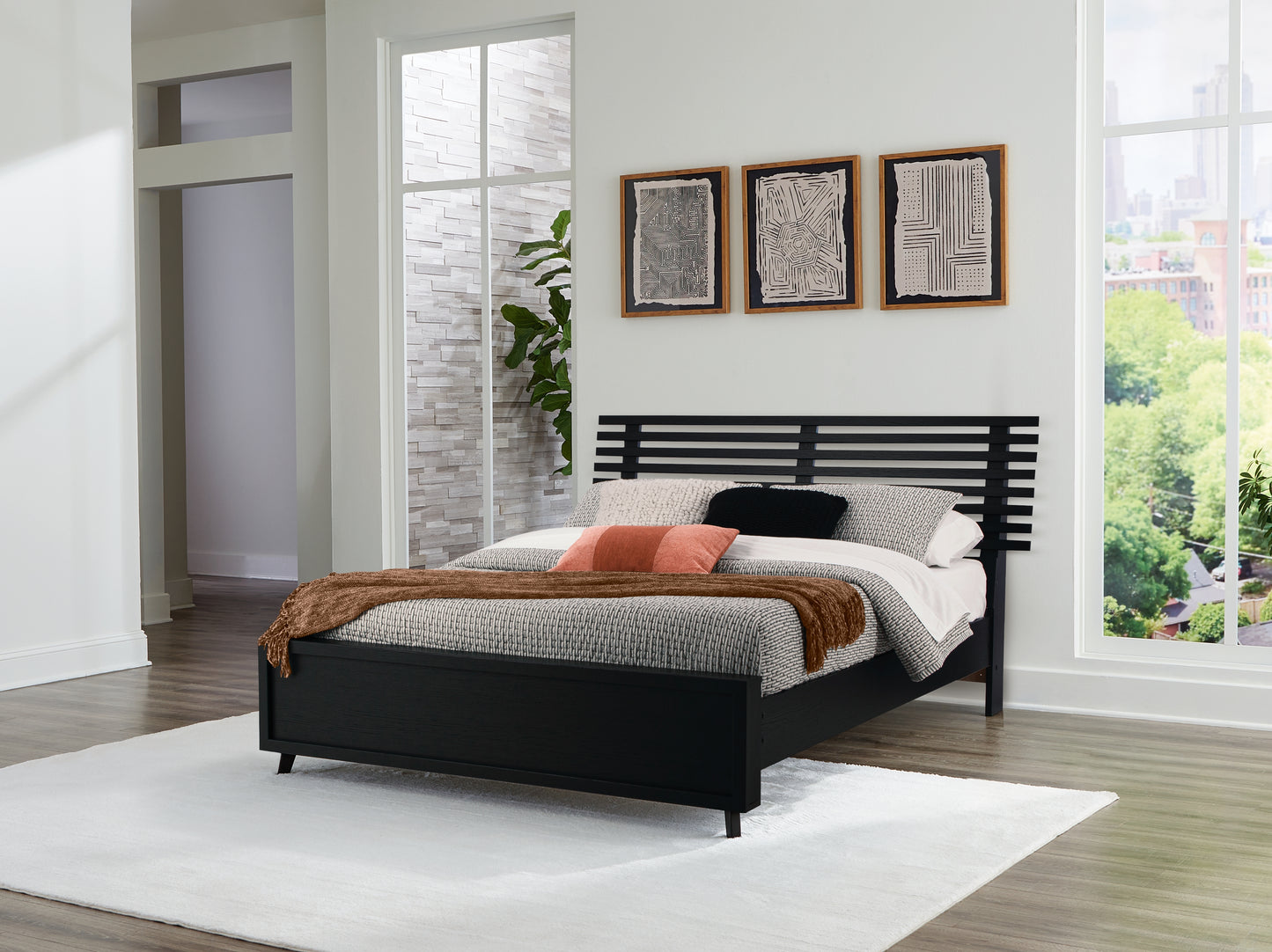 Cassel Furniture Outlet - Ashley Furniture - Danziar Bedroom - Queen Slat Panel Bed / Black - B1013B4