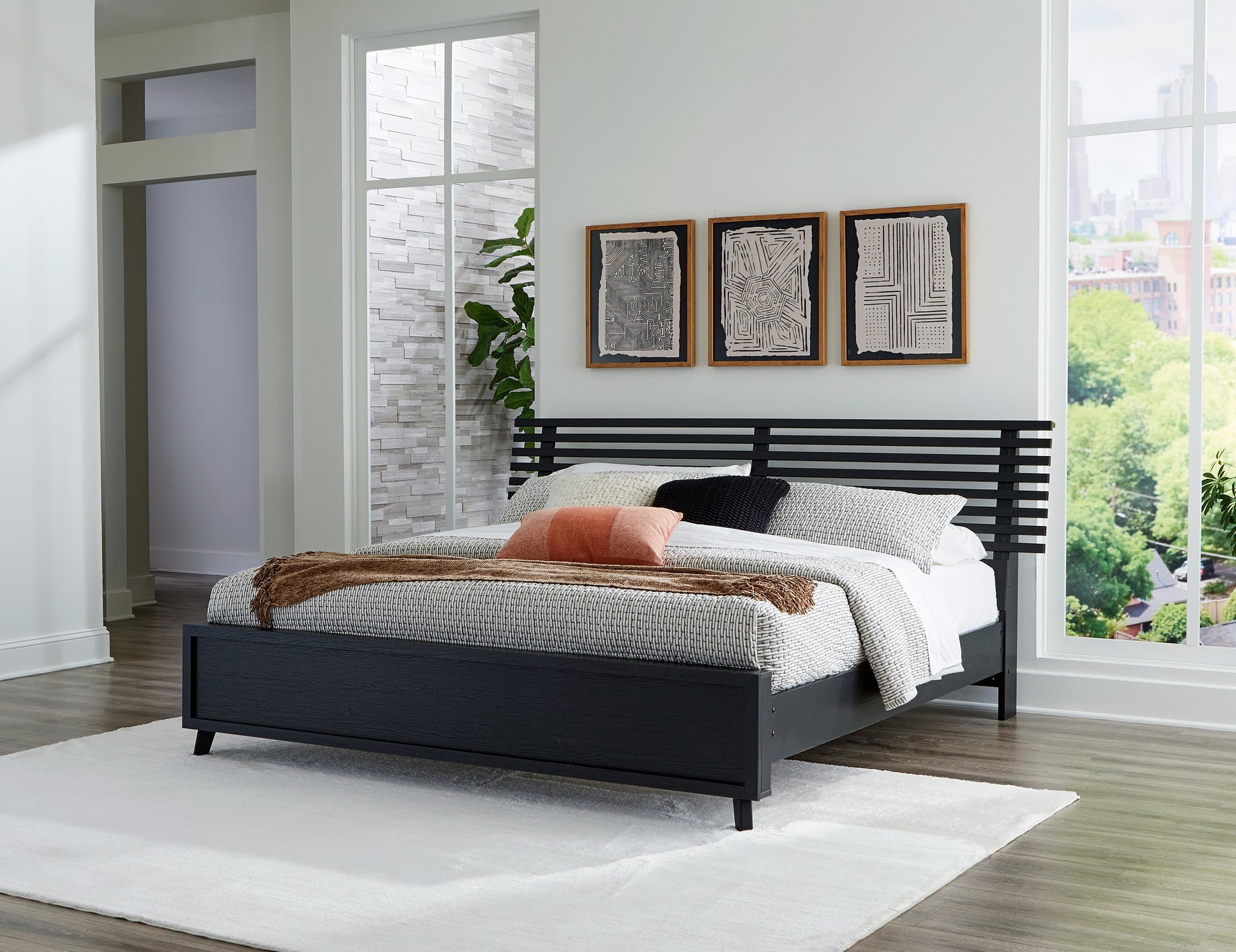 Cassel Furniture Outlet - Ashley Furniture - Danziar Bedroom - King Slat Panel Bed / Black - B1013B9