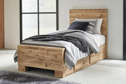 Cassel Furniture Outlet - Ashley Furniture - Hyanna Bedroom - Twin Panel Bed with 1 Side Storage / Tan Brown - B1050B24
