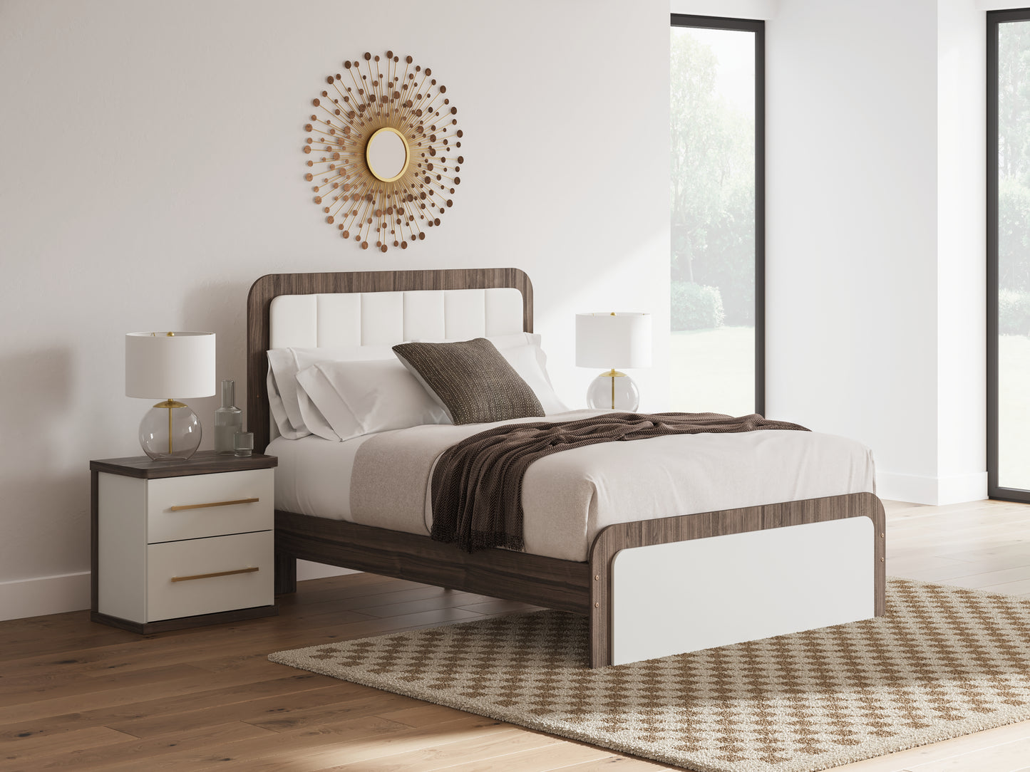 Cassel Furniture Outlet - Ashley Furniture - Kendanport Bedroom - Queen Upholstered Bed / White/Brown - PCB1108B7