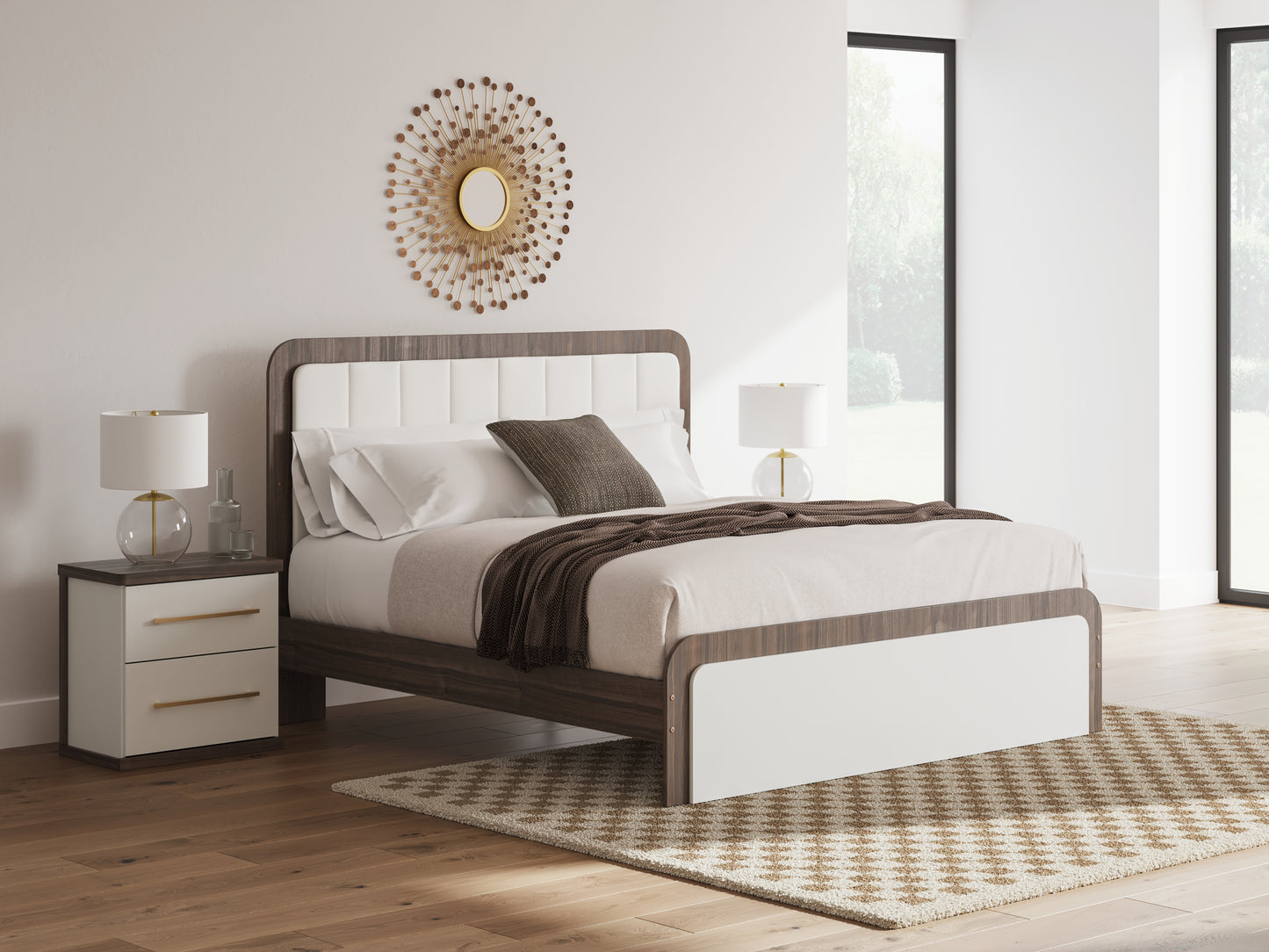 Cassel Furniture Outlet - Ashley Furniture - Kendanport Bedroom - King Upholstered Bed / White/Brown - PCB1108B8
