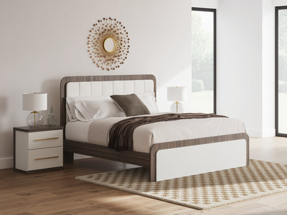 Cassel Furniture Outlet - Ashley Furniture - Kendanport Bedroom - King Upholstered Bed / White/Brown - PCB1108B8