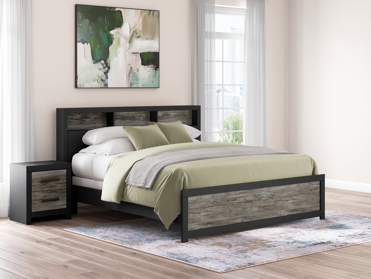 Cassel Furniture Outlet - Ashley Furniture - Broachmyn Bedroom - King Bookcase Panel Bed / Black/Gray - PCB1118B19