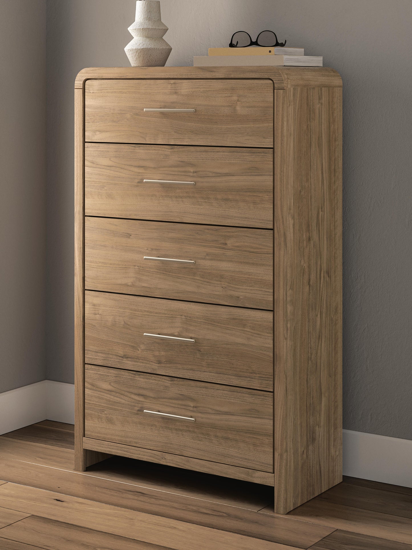 Cassel Furniture Outlet - Ashley Furniture - Gramburg Bedroom - Five Drawer Chest / Warm Natural Brown - PCB1121-46