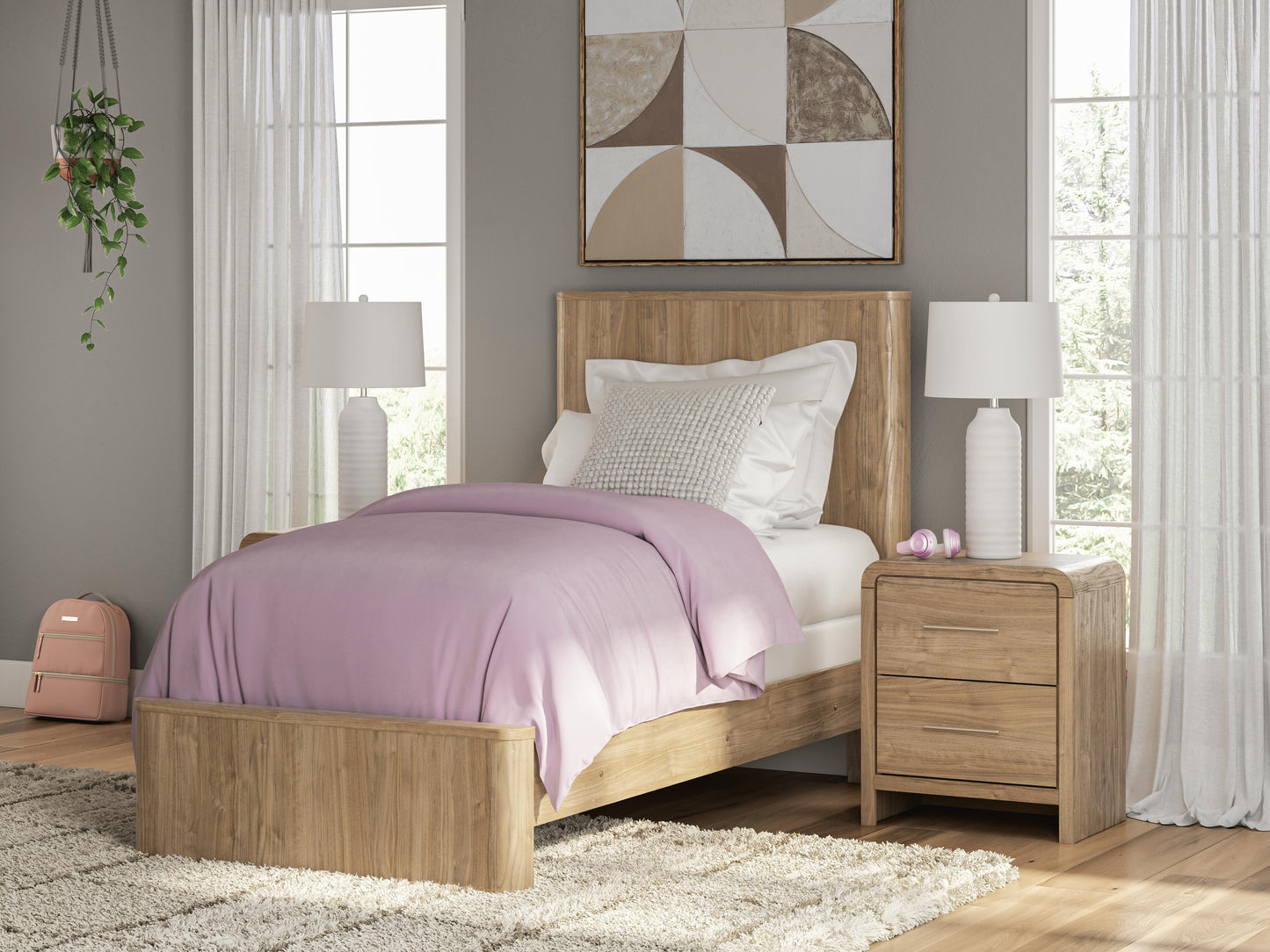 Cassel Furniture Outlet - Ashley Furniture - Gramburg Bedroom - Twin Panel Bed / Warm Natural Brown - PCB1121B2