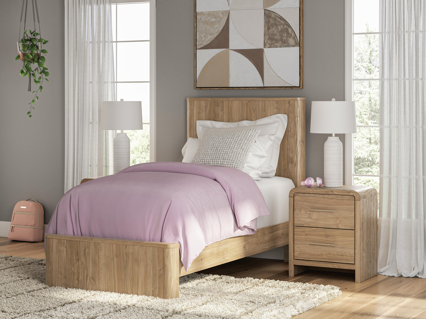 Cassel Furniture Outlet - Ashley Furniture - Gramburg Bedroom - Twin Panel Platform Bed / Warm Natural Brown - PCB1121B8