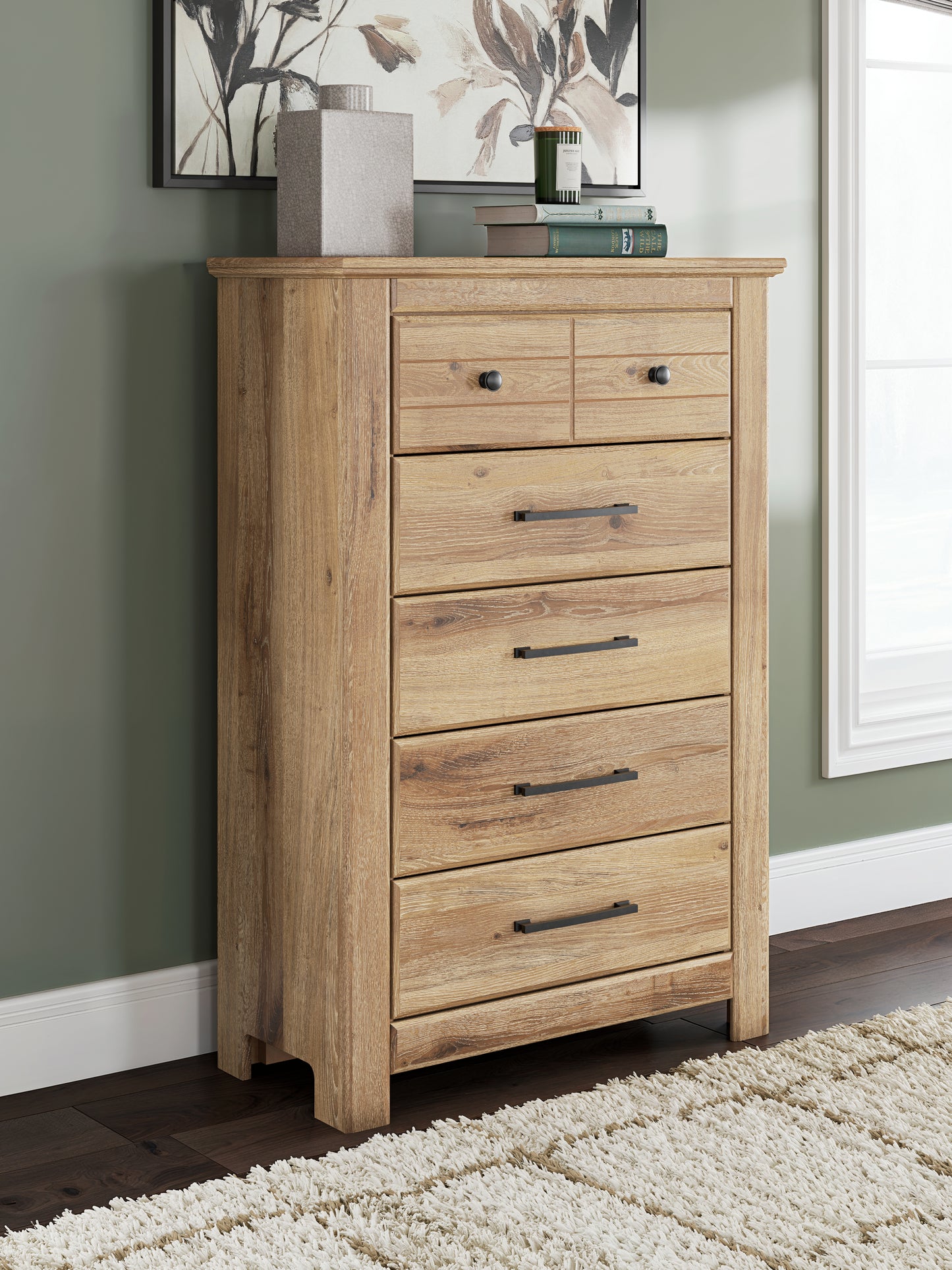 Cassel Furniture Outlet - Ashley Furniture - Makidern Bedroom - Five Drawer Chest / Tan - PCB1170-46