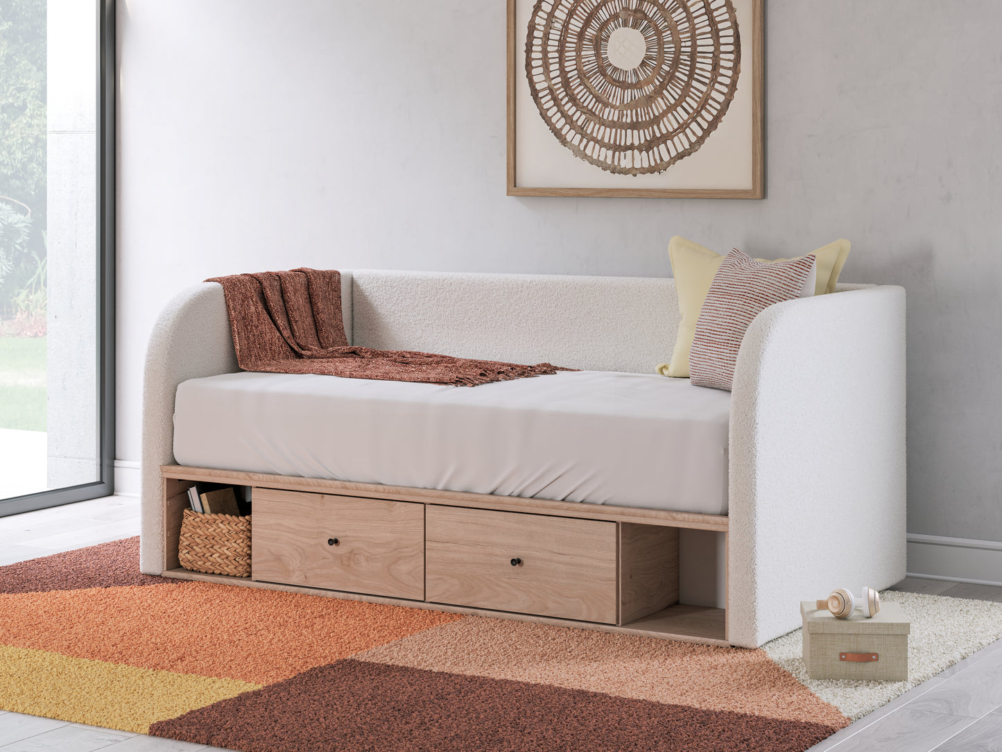 Cassel Furniture Outlet - Ashley Furniture - Arloster Bedroom - Full Upholstered Day Bed with Storage / Tan/White - PCB1566B11