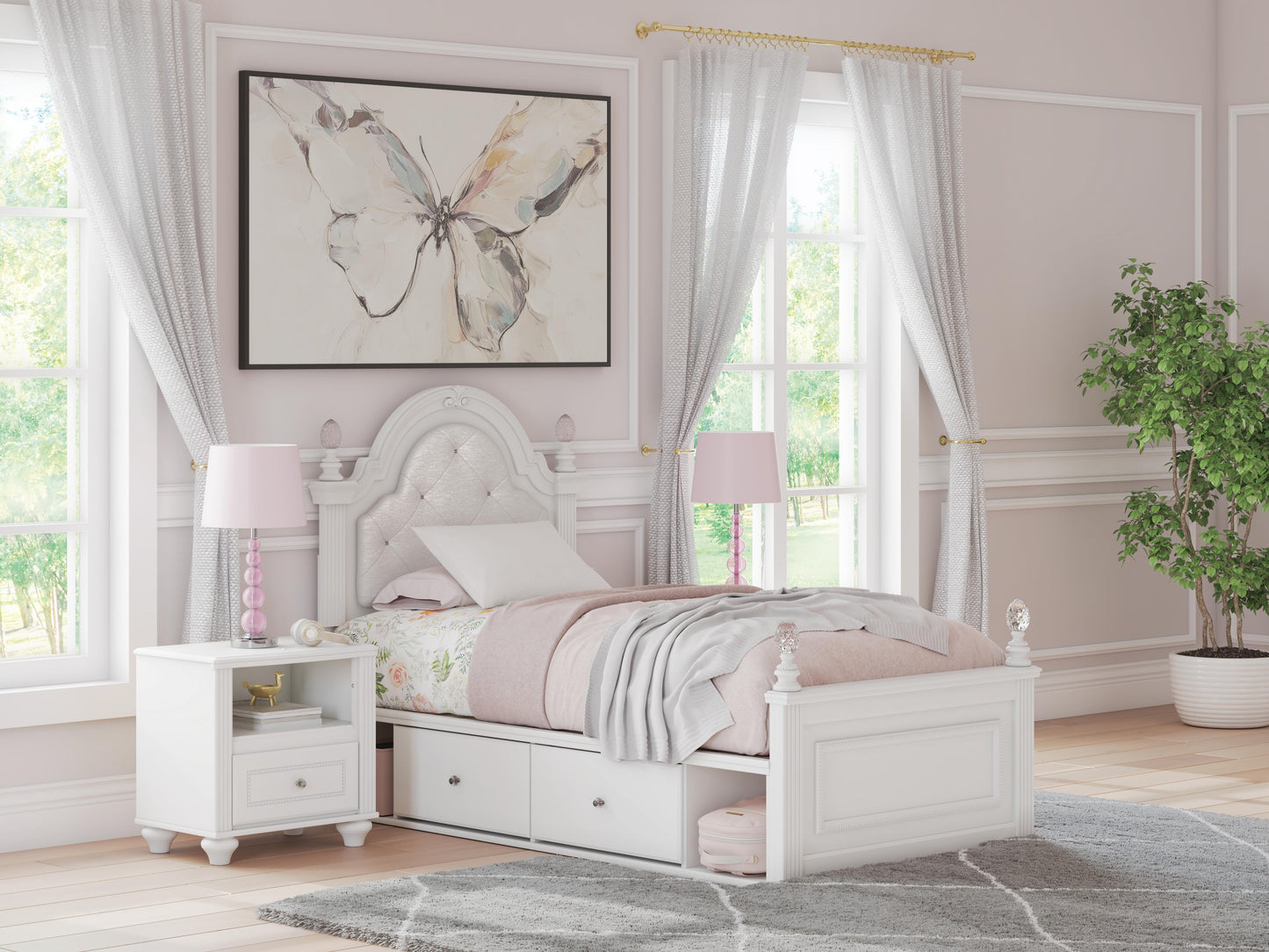 Cassel Furniture Outlet - Ashley Furniture - Kozlani Bedroom - Twin Upholstered Panel Bed with Storage / White - PCB1819B17