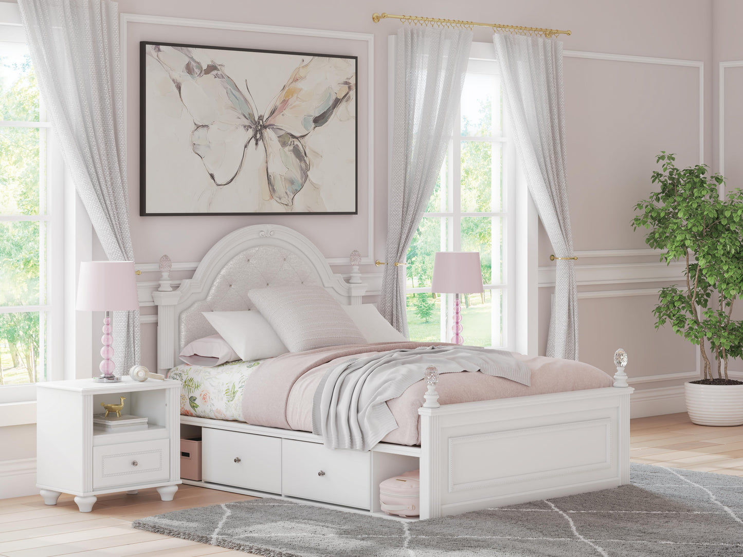 Cassel Furniture Outlet - Ashley Furniture - Kozlani Bedroom - Full Upholstered Panel Bed with Storage / White - PCB1819B18