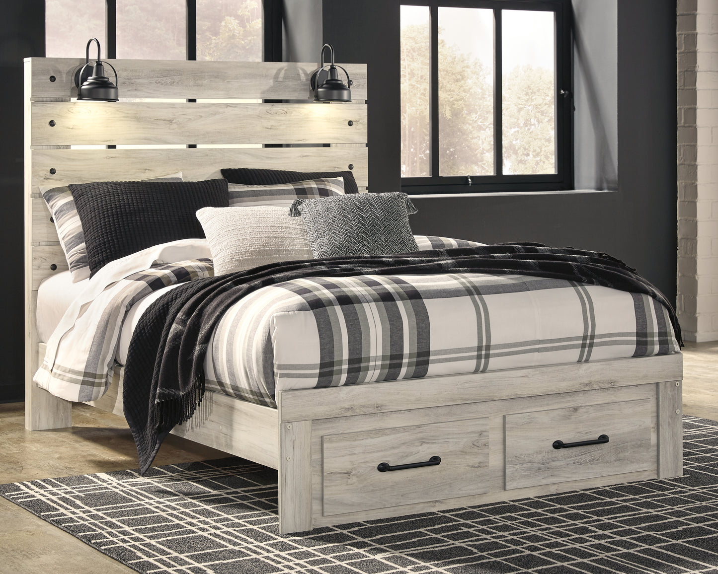 Cassel Furniture Outlet - Ashley Furniture - Cambeck Bedroom - Queen Panel Bed with 2 Storage Drawers / Whitewash - B192B8