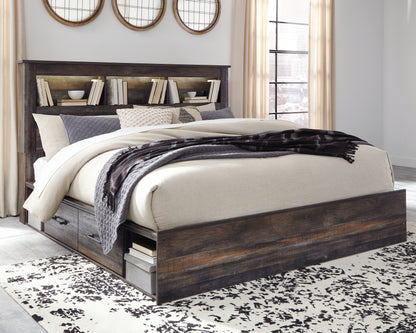 Cassel Furniture Outlet - Ashley Furniture - Drystan Bedroom - King Bookcase Bed with 2 Storage Drawers / Multi - B211B51