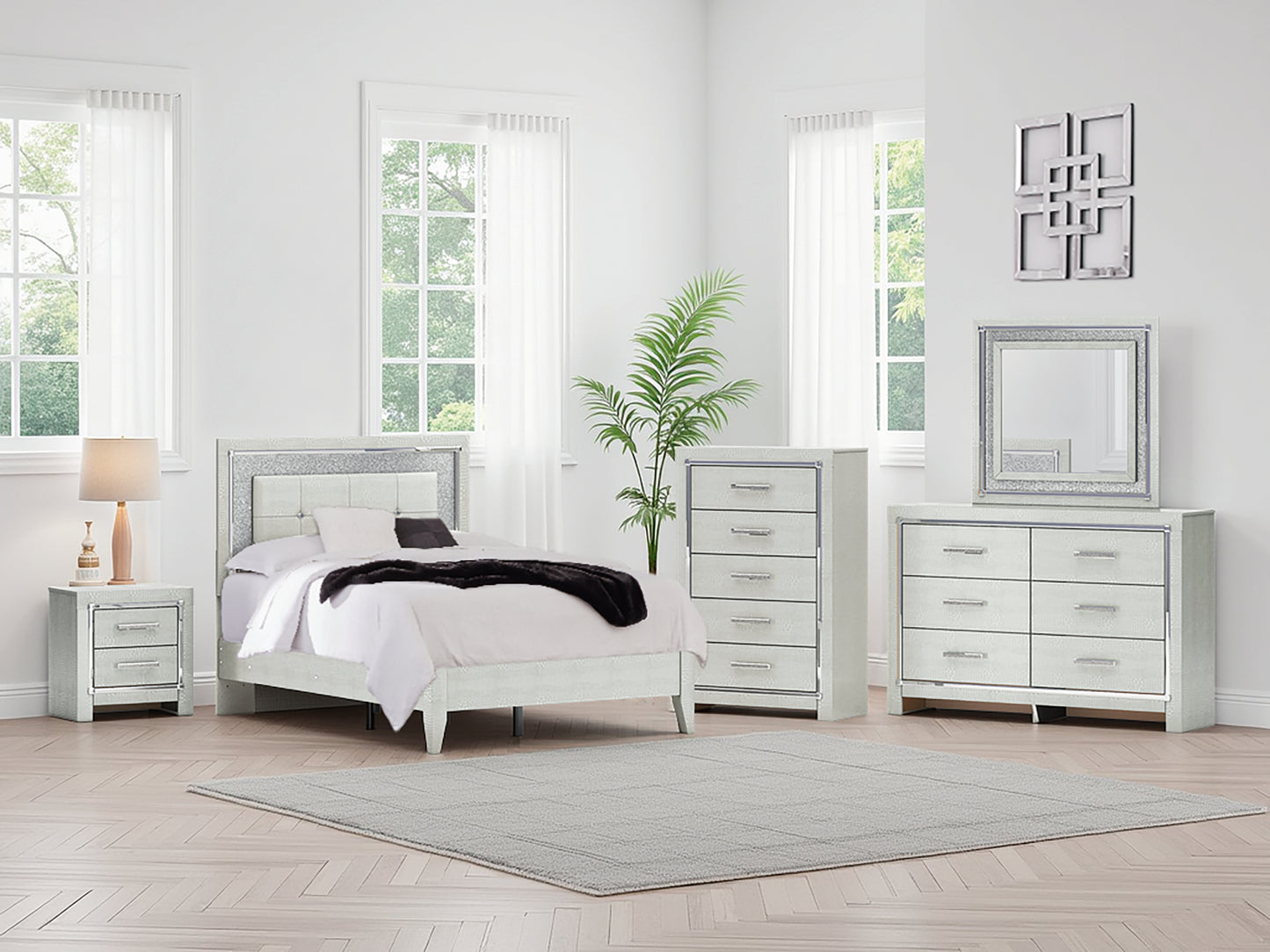 Cassel Furniture Outlet - Ashley Furniture - Zyniden Bedroom - Full Upholstered Panel Bed / Silver - B2114B4