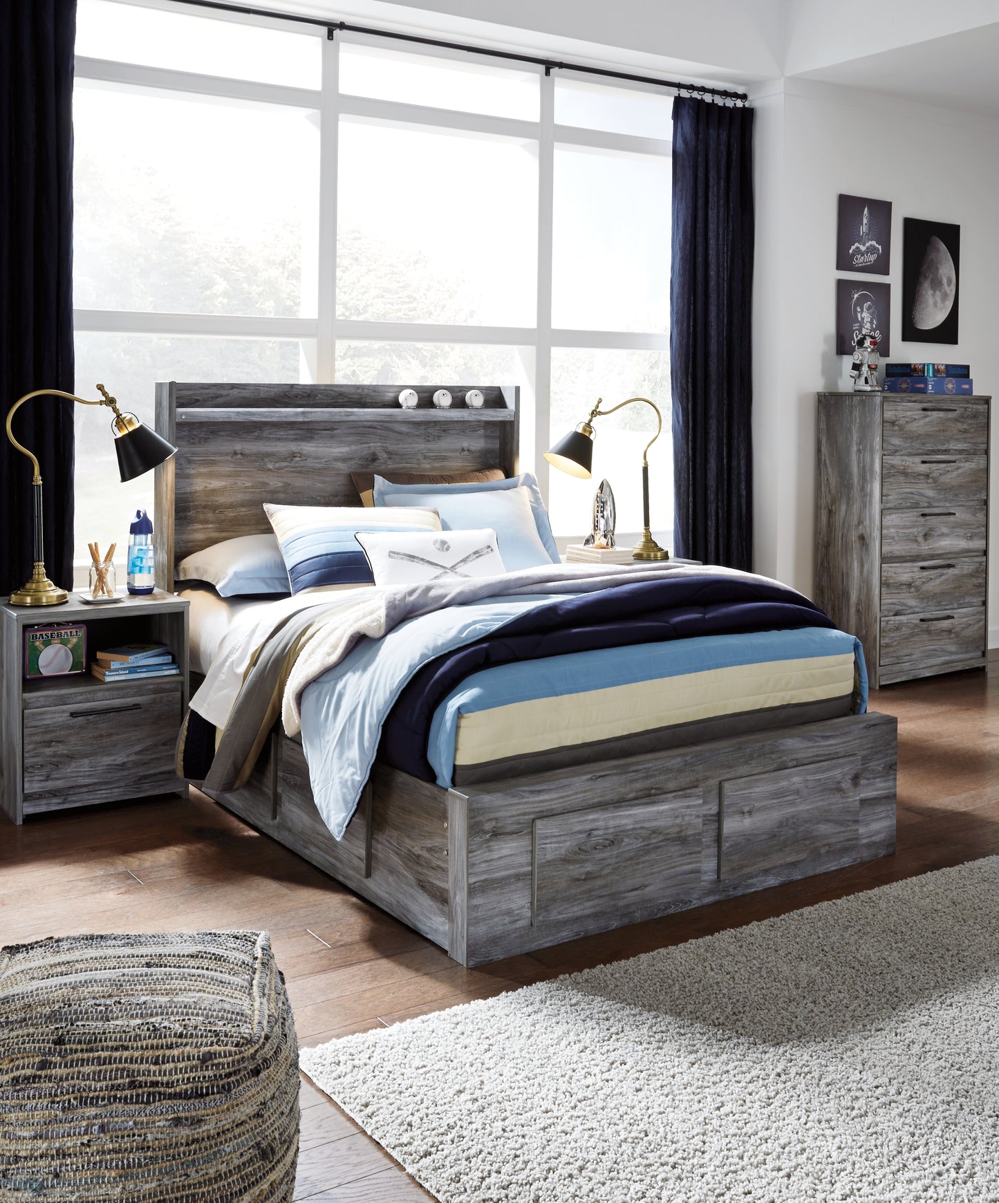 Cassel Furniture Outlet - Ashley Furniture - Baystorm Bedroom - Full Panel Bed with 6 Storage Drawers / Gray - B221B27
