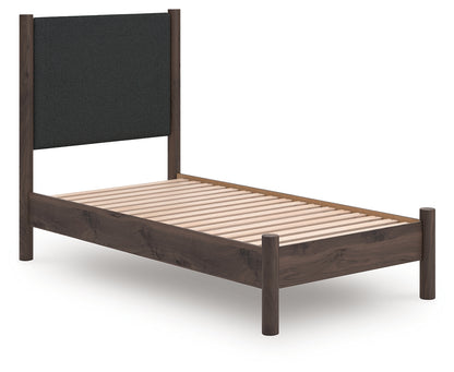 Cassel Furniture Outlet - Ashley Furniture - Pamytta Bedroom - Twin Upholstered Panel Platform Bed / Brown - PCB2614B8