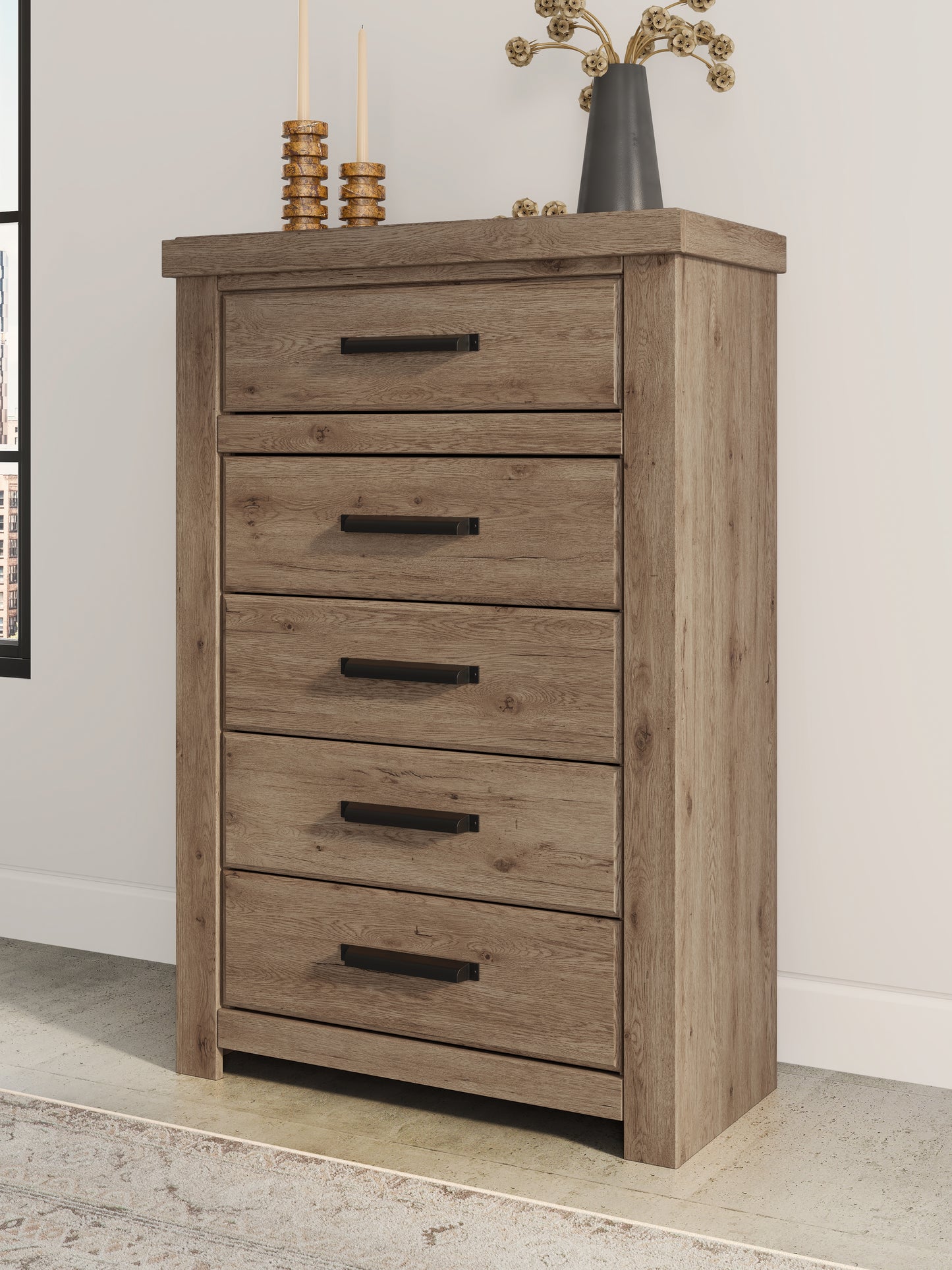 Cassel Furniture Outlet - Ashley Furniture - Oliandon Bedroom - Five Drawer Chest / Light Brown - PCB2844-46
