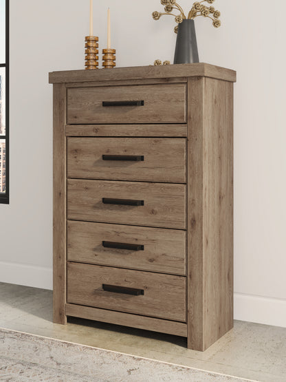 Cassel Furniture Outlet - Ashley Furniture - Oliandon Bedroom - Five Drawer Chest / Light Brown - PCB2844-46