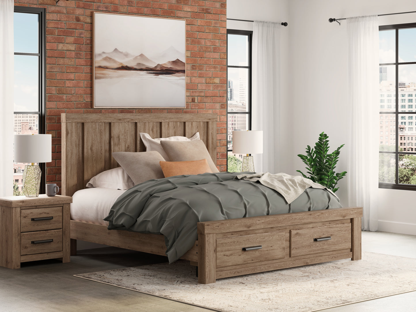 Cassel Furniture Outlet - Ashley Furniture - Oliandon Bedroom - King Panel Storage Bed / Light Brown - PCB2844B7