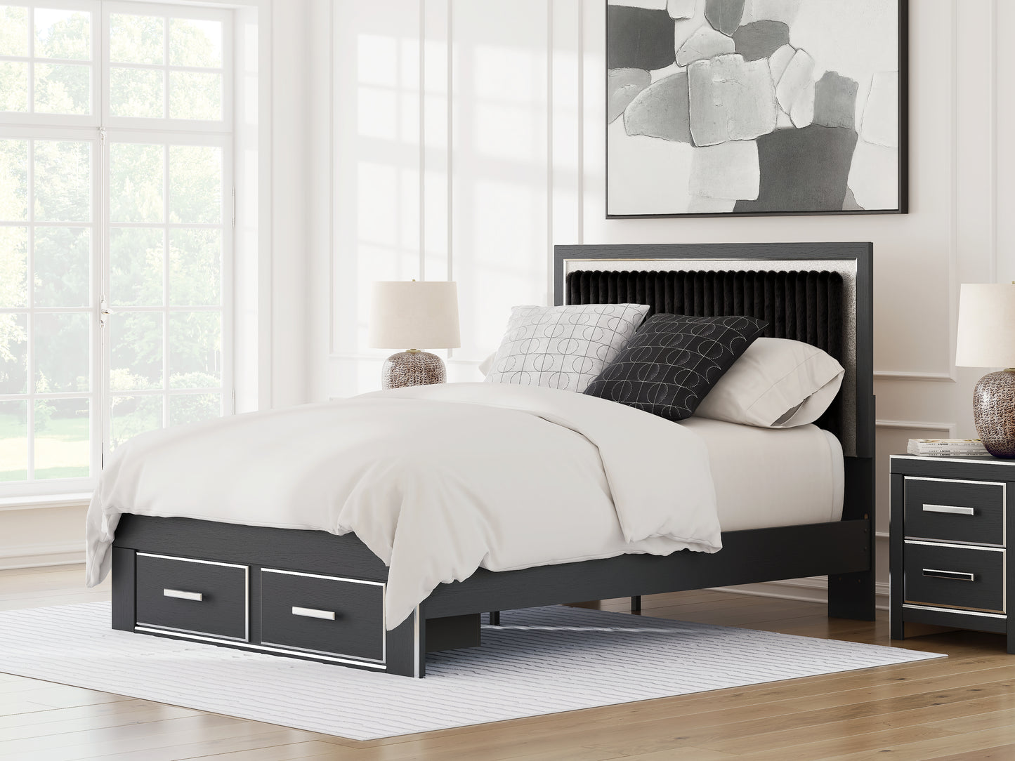 Cassel Furniture Outlet - Ashley Furniture - Zuraleus Bedroom - Queen Upholstered Panel Storage Bed / Black - PCB3380B4