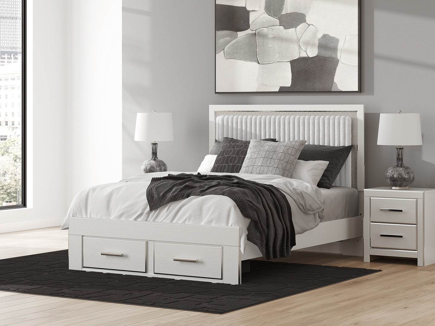 Cassel Furniture Outlet - Ashley Furniture - Zuraleus Bedroom - Queen Upholstered Panel Storage Bed / White - PCB3381B4