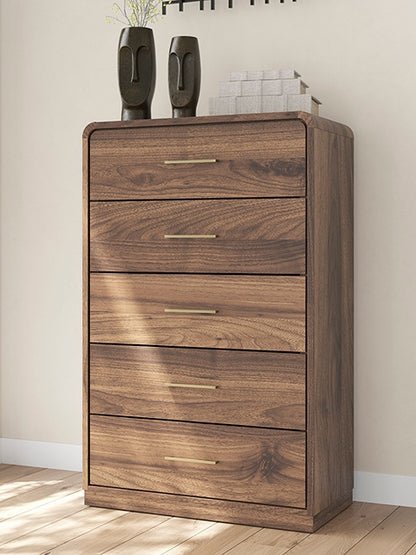 Cassel Furniture Outlet - Ashley Furniture - Fortlorn Bedroom - Five Drawer Chest / Walnut Brown - PCB386-46