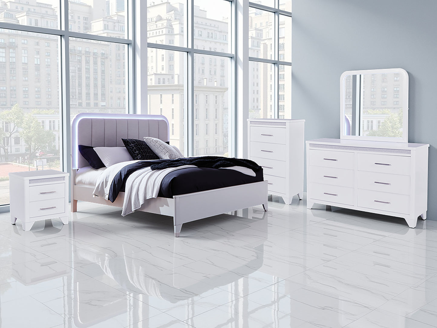 Cassel Furniture Outlet - Ashley Furniture - Jarlee Bedroom - Queen Upholstered Panel Bed / White - PCB392B2