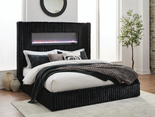 Cassel Furniture Outlet - Ashley Furniture - Tayleena Bedroom - King Upholstered Bed with Fireplace and Wireless Audio - PCB620B2