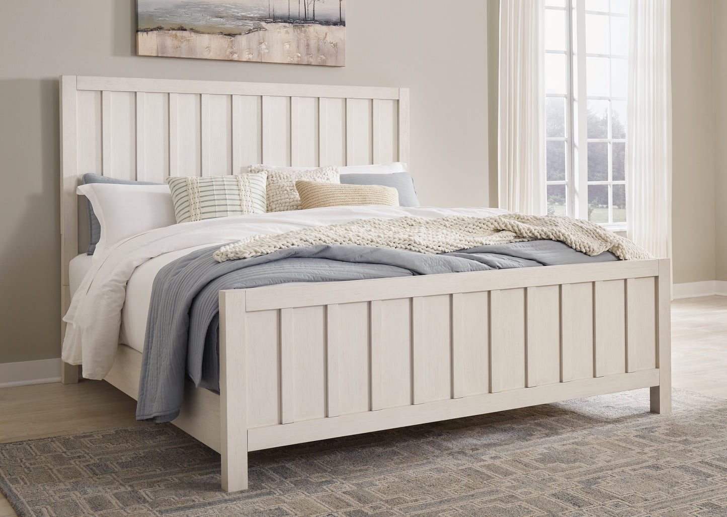 Cassel Furniture Outlet - Ashley Furniture - Shaybrock Bedroom - King Panel Bed / Antique White - B683B6