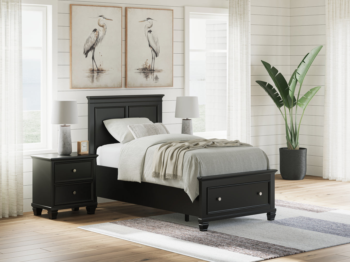 Cassel Furniture Outlet - Ashley Furniture - Lanolee Bedroom - Twin Panel Storage Bed / Black - B687B21